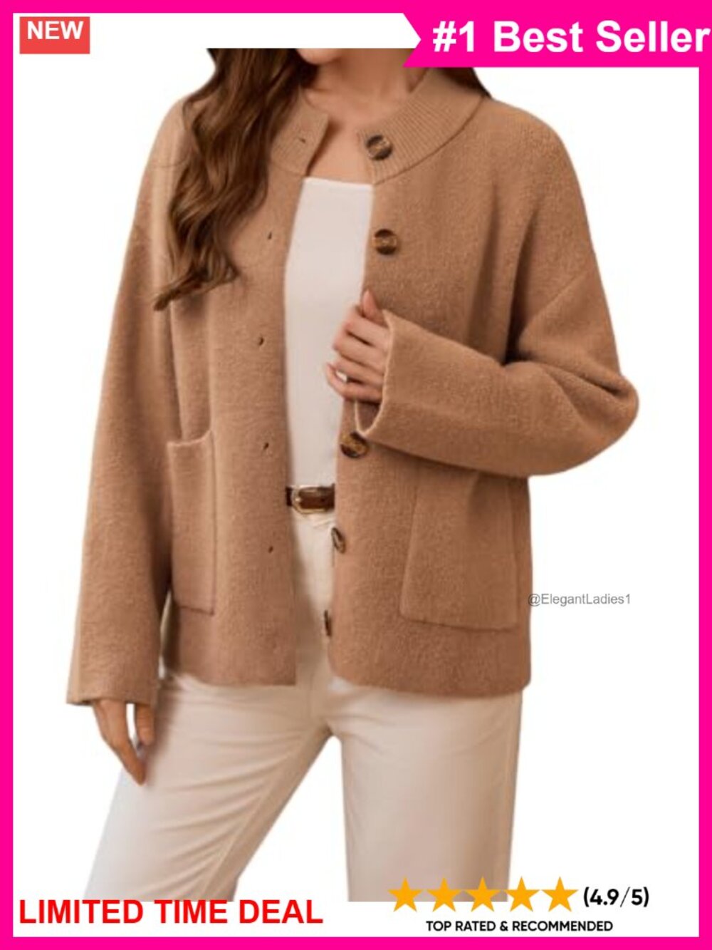 Women's Knit Cardigan Button Down Jacket with Pockets Relaxed Fit